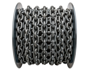 Heavy-duty industrial chain spool for equipment use on a transparent background