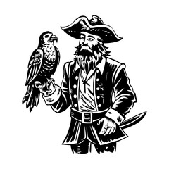 A vintage style illustration of pirate parrot