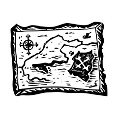 A sketchy style illustration of a pirate map