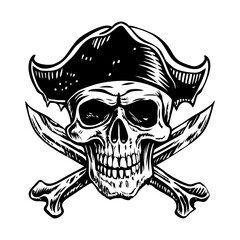 A vintage style illustration of a pirate skull
