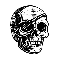 A sketchy style illustration of a skull patch