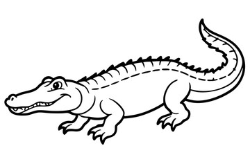Alligator full body vector illustration line art and white background