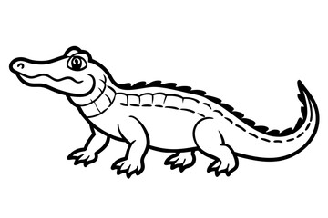 Alligator full body vector illustration line art and white background