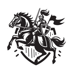 Brave Warrior on Horse with Flag and Armor