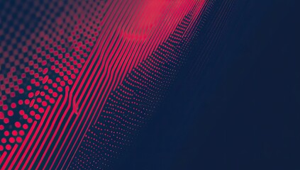 Abstract digital artwork with red and blue lines and dots, creating a dynamic, flowing pattern