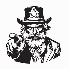 US Uncle Sam Image vector. Black and White Uncle Sam Image vector on white background.