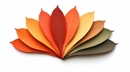 Spectrum of Autumnal Leaves Displaying Gradual Color Transition on White Backdrop