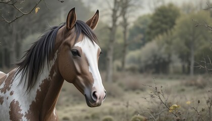 Obraz premium Paint Horse Portrait: Serene Beauty in Autumnal Woods