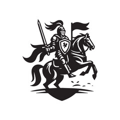 Knight Riding Horse with Sword and Shield