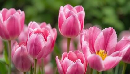Naklejka premium Pink Tulips: A Delicate Spring Bloom in Soft Light