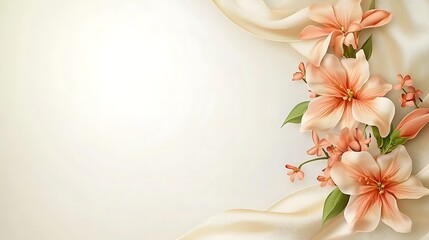 Peach lilies silk background.