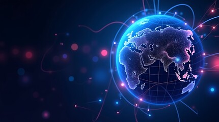 Obraz premium Digital Globe with Neon Circuit Connections Background | Futuristic Tech Network Sphere Design. Ai Generated