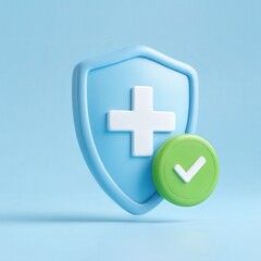 Obraz premium Blue shield with check mark icon on white background