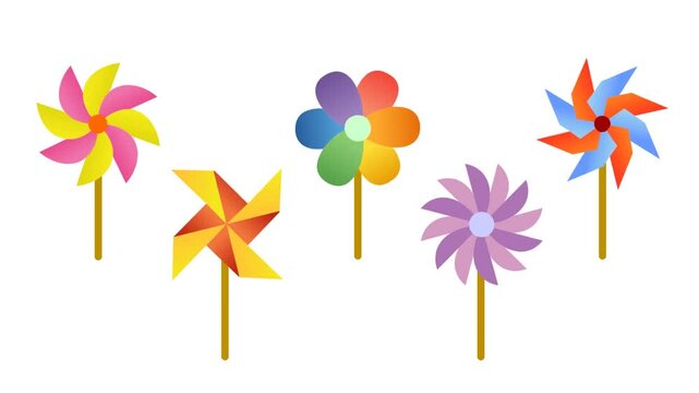 Loop animation of pinwheel toy. Rotating windmill paper animation.