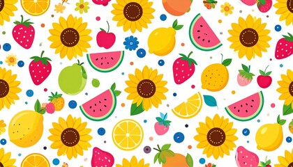Illustration of vibrant Summer Fruit and Sunflower Pattern
