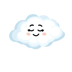 Cute happy kawaii cloud. A cheerful sleeping cloud. Vector cartoon style comic, weather icon.