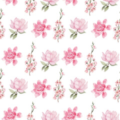 seamless pattern with pink roses