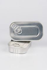 Preserved food tin can design displayed on white with metallic texture visible