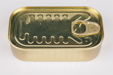 Golden canned food tin isolated on white background, ready for packaging, marketing, or advertising purposes in food industry.