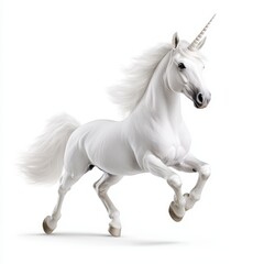 Obraz na płótnie Canvas White Unicorn Galloping on White Background Digital Art