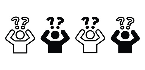 Confused Person Icon Set Black and White Question Marks Vector Design