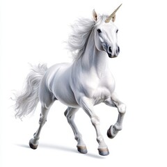 White Unicorn Galloping Majestically on White Background