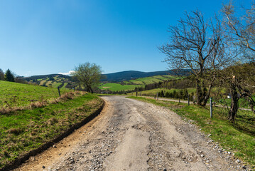 Hilly surrounding of Hermanovice village in Czech republic - view from old road to Pramen Osoblahy in Czech republic