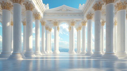 Fototapeta premium Grand white colonnade with golden accents view high resolution picture