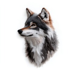 Fototapeta premium Gray Wolf Portrait, Detailed Fur, White Background