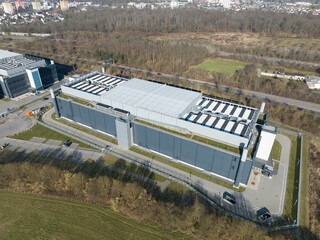 aerial photos of large scale data center, computing center, Germany. Iot, Big data, IT, information...
