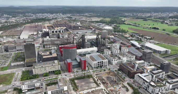 Esch-Belval, Luxembourg, Esch-sur-Alzette, aerial view. industrial and educational region, science, university, shops, restaurants and more buildings.