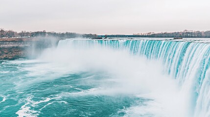 Powerful cascade of turquoise waters plunging dramatically over a cliff face