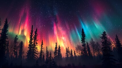 Fototapeta premium Starry night pink aurora sky with aurora lights high resolution backgrounds