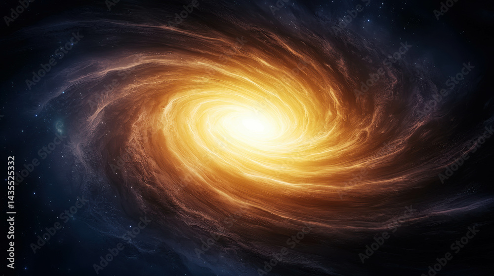 Wall mural swirling galaxy with bright core and colorful nebula in deep space background