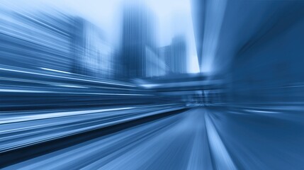 Futuristic Cityscape Motion Blur in Blue Tones Representing Fast Urban Technology and Business Innovation
