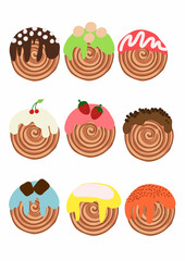 set of food cromboloni pastry icons