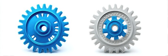 Obraz premium Beta Evaluation: Dual Blue Gears Representing Software Development and Technology Advancement