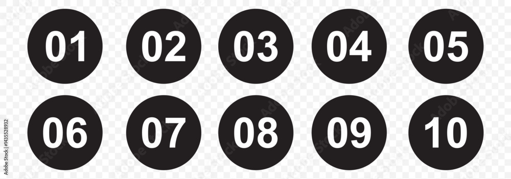 Poster bullet points icon set in line style, simple round numbers in flat style, set of 1-10 numbers simple