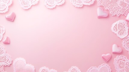 Pink hearts with lace frame, and background.