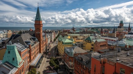 Naklejka premium Scenic Skyline of Helsingborg City Centre in Sweden - A Travel Destination with Stunning Architecture