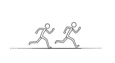 Simple Line Drawing: Two Figures in Motion, Running Race
