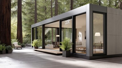 Modern Gray Minimalist House in a Forest Setting