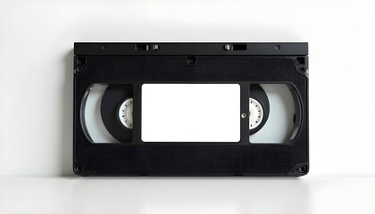 Obraz premium Isolated VHS tape on clean surface, blank white label for custom retro branding