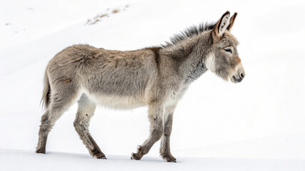 Fototapeta premium Adorable Donkey Standing Against White Background