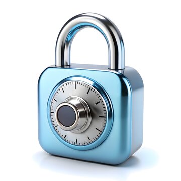 3D Combination Padlock Icon &ndash; Blue Metallic Lock with Numbered Dial for Security & Protection