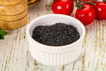 Black sesame seeds in the bowl