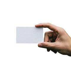 Fototapeta premium Hand Holding a Blank White Business Card Isolated transparent background 