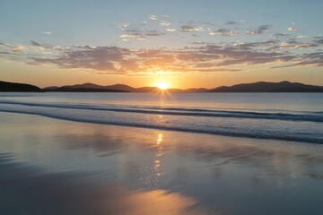 Mountain lake surrounded by green hills and rocky cliffs