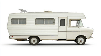 Isolated white vintage RV truck 