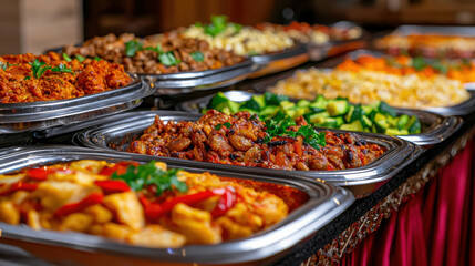 Obraz premium Colorful Array of Delicious Dishes on Buffet Table for Celebrations and Events